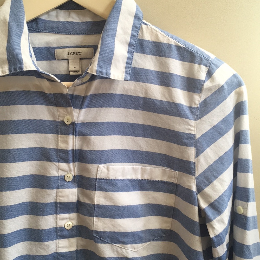 J.Crew- blue & white stripe popover shirt, size 4